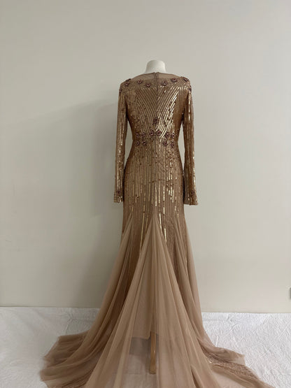 BRONZE GOLD FRILL MAXI GOWN