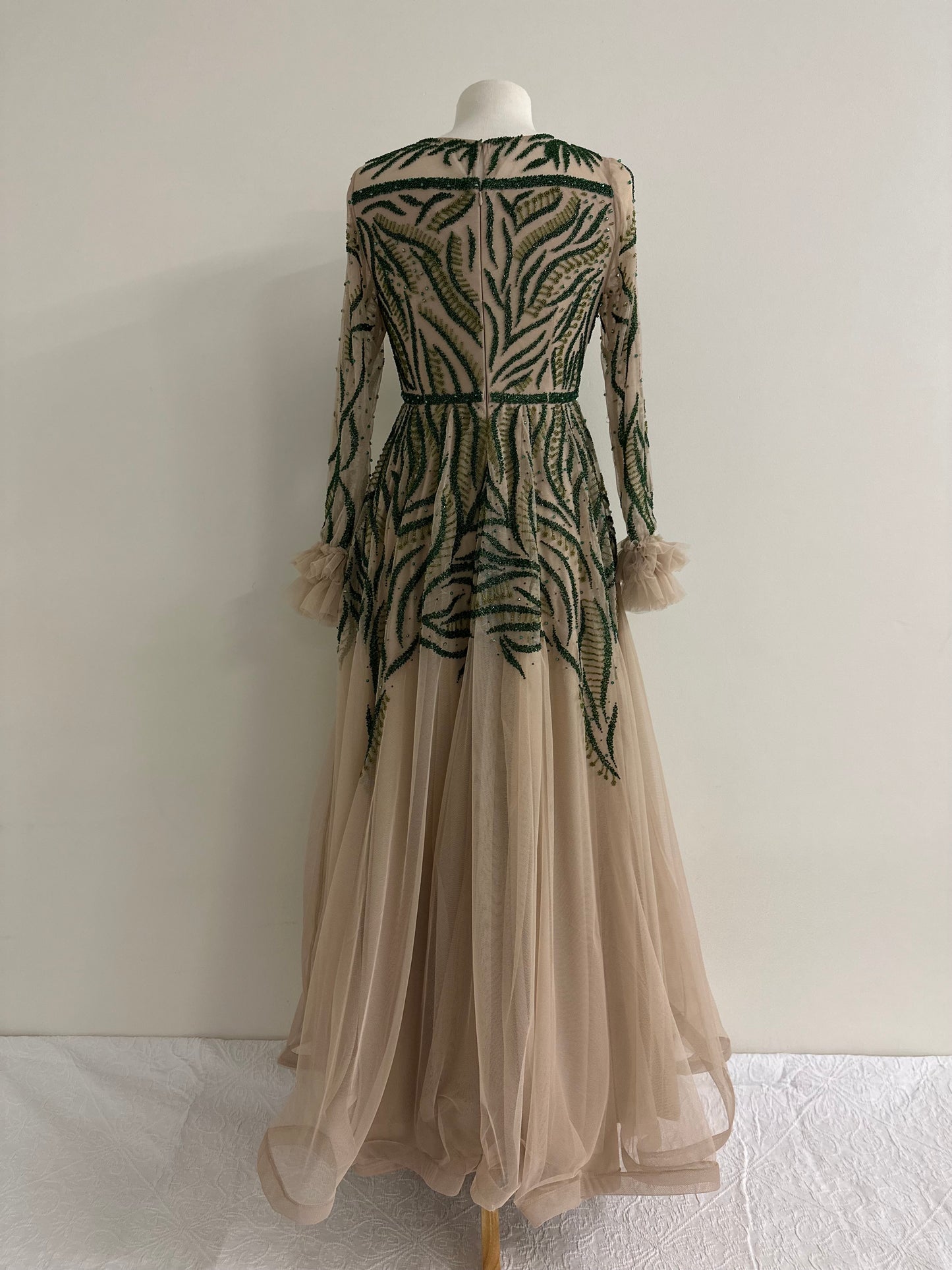 BEIGE EMERALD GREEN BALLGOWN