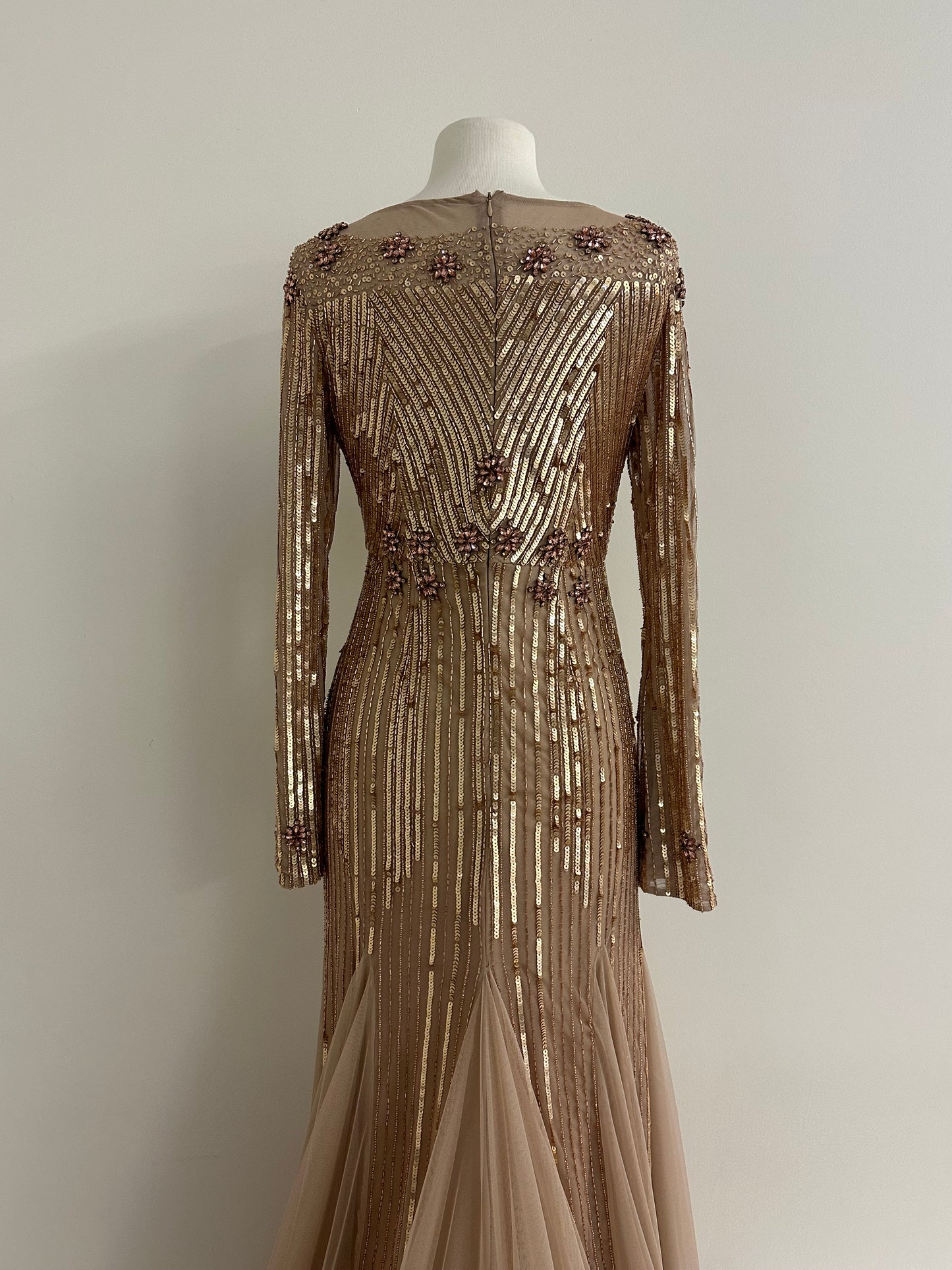 BRONZE GOLD FRILL MAXI GOWN