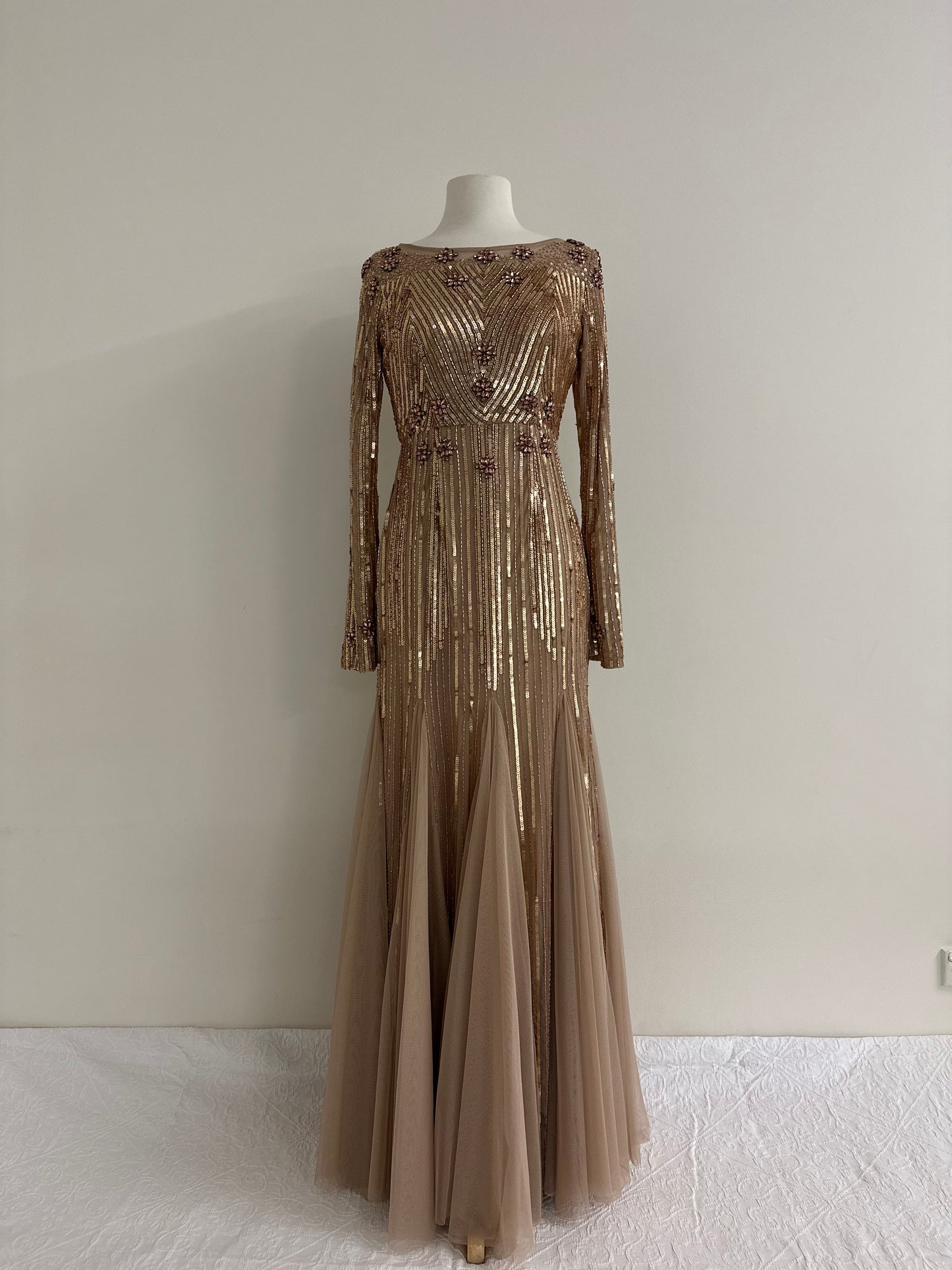 BRONZE GOLD FRILL MAXI GOWN