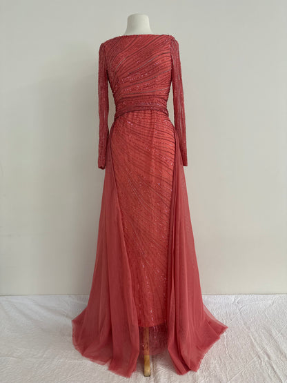 PINK ANKLE LENGTH GOWN WITH DETACHABLE SKIRT